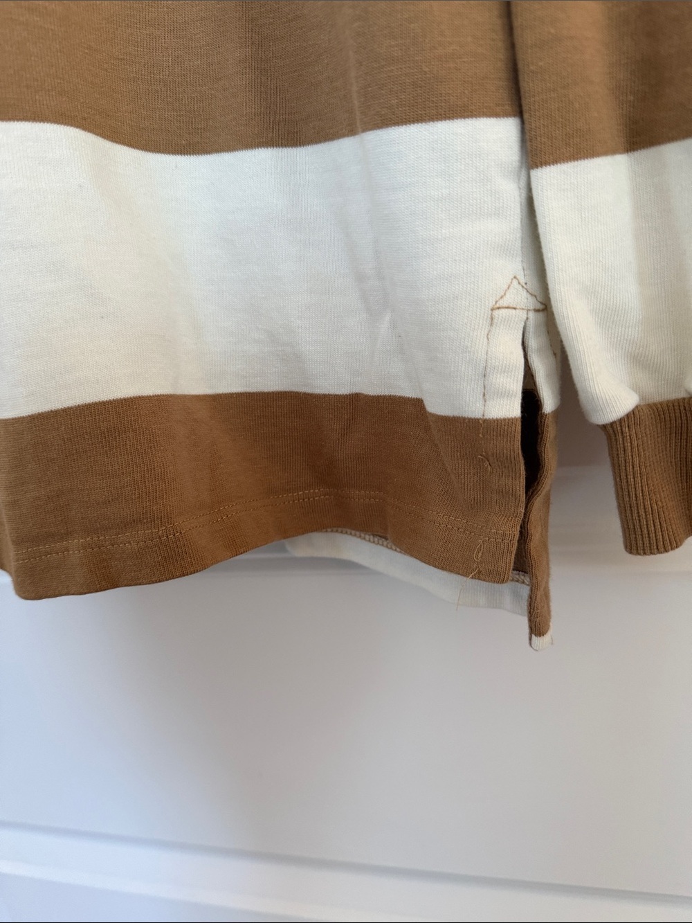 Lands' End Wide-Stripe Rugby Pullover in Cream and Brown - Picture 4 of 6